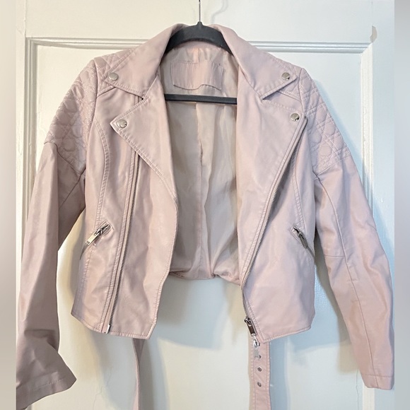 Light Pink Leather Jacket - No Label, size XS - Picture 1 of 4